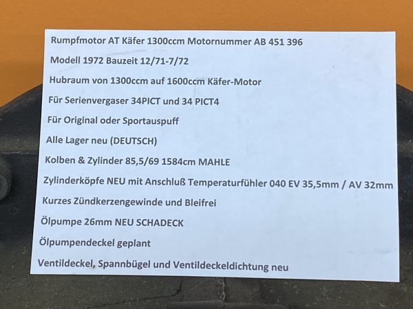 Rumpfmotor Typ1 AB Motor 1300  1600ccm v. Ausstellung VW Käfer Bus NUR ABHOLUNG - KEIN VERSAND