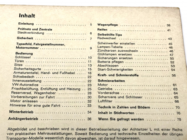 Betriebsanleitung VW Bus Transporter 8/71 Anleitung T2 Pritsche Doka Handbuch